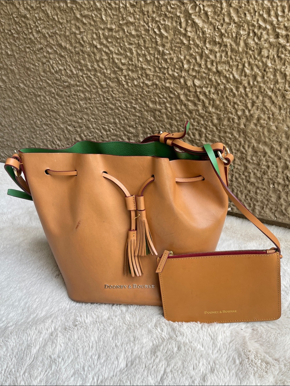 Dooney & Bourke Serena Tan Leather Bucket Bag with Strap